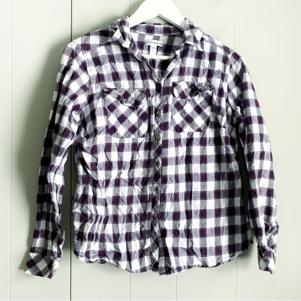 CROFT & BARROW Petite Boyfriend Fit Plaid Flannel Button Down Shirt Small